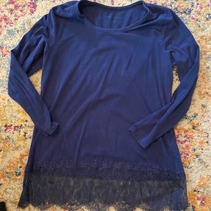 Long sleeve blue shirt with lace detail